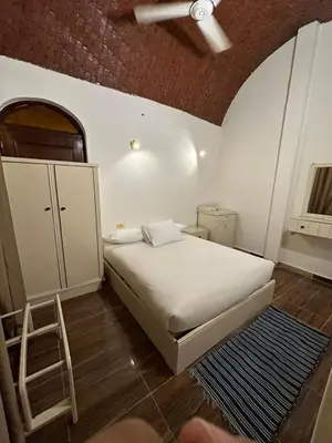 a bedroom with a bed and a ladder in it at Eka- Guesthouse in Aswan