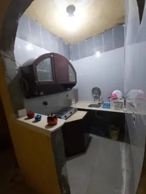 a small kitchen with a sink and a microwave at Otasho Nile view house in Aswan