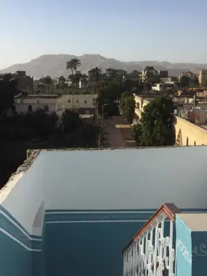 a view of a city from the balcony of a house at The Brown House in Luxor
