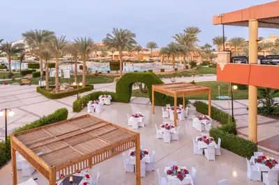 an overhead view of a wedding reception at a resort at Malikia Resort Abu Dabbab in Abu Dabab