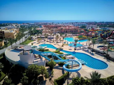 an aerial view of a water park at JAZ Elite Maraya in Coraya Bay