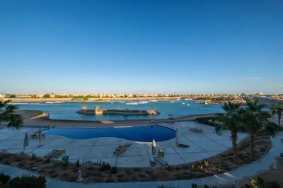 an aerial view of a water park in the desert at Luxury 3 Bedroom Apt. in El Gouna with amazing view in Hurghada