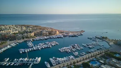 an aerial view of a marina with boats in the water at Casa Cook El Gouna - Adults Only in Hurghada