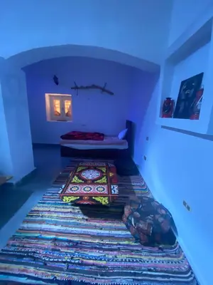 a room with a bed with a rug on the floor at Nubian Farm Aswan in Aswan