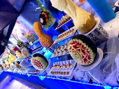 a display of fruits and vegetables in bowls on a table at TUI MAGIC LIFE Kalawy in Hurghada