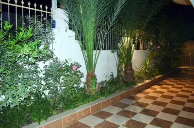 a garden with flowers and plants in a building at Hermina Guest House in Luxor
