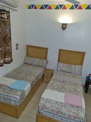 a room with two beds and a lamp at ABAZIDO Nubian Guest House in Aswan