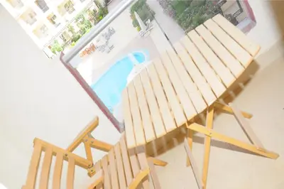 an overhead view of a wooden play house with a pool at Apartment G in Florenza Khamsin in Hurghada