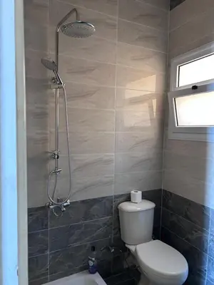a bathroom with a toilet and a shower at Rhein in Hurghada