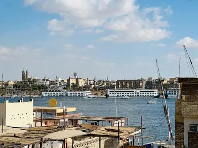 a view of a harbor with boats in the water at Tara Apartments in Luxor