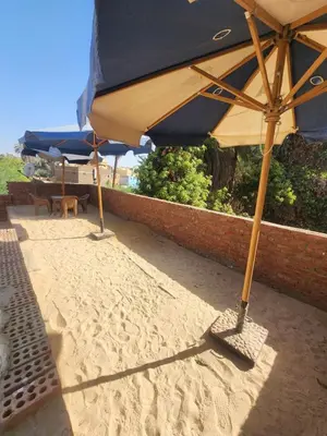 two umbrellas sitting on the sand on a beach at Dara guest House in Aswan