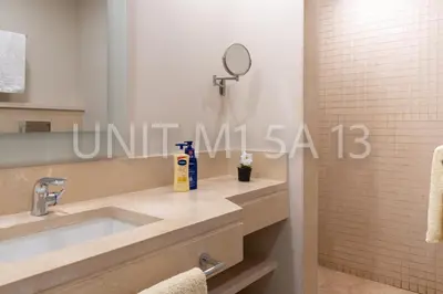 a bathroom with a sink and a mirror at Elgouna Heart Mangroovy new 2bedrooms in Hurghada