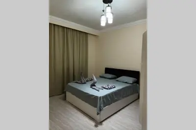 a bedroom with a bed with dinosaur skeletons on it at sheraton blaza 101 in Hurghada