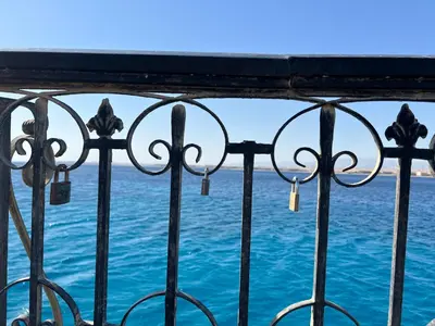 a view of the ocean from a balcony at Villa KUBA luxury private pool Hurghada in Hurghada