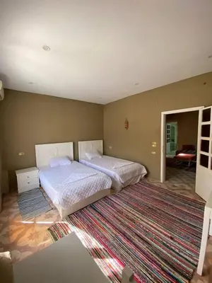 a bedroom with two beds and a large rug at Sekhmet Retreat Centre in Luxor