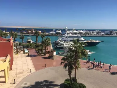 a group of boats docked in a marina at Marena Hurghada in Hurghada