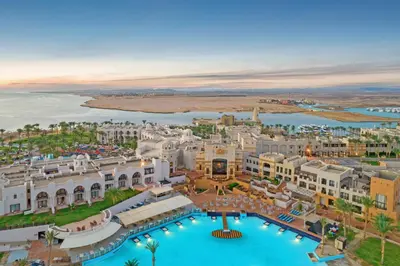 an aerial view of a resort with a large pool at Pickalbatros Sands Port Ghalib in Port Ghalib