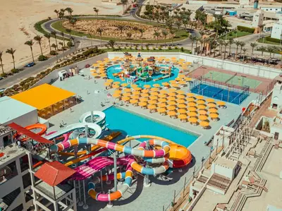 an aerial view of a water park at a resort at Pickalbatros Sands Port Ghalib in Port Ghalib