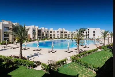 an aerial view of the pool at the resort at Dashing 2 BDR Mangroovy Free Pool & Beach Access in Hurghada