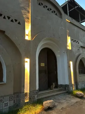 a cat sitting in the doorway of a building at The Residence in Luxor