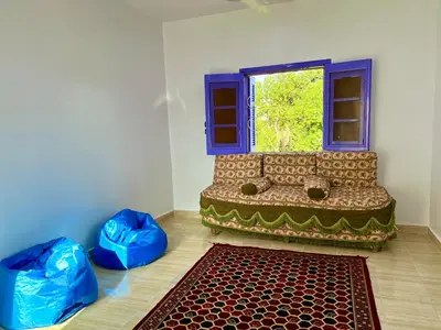 a room with a couch and a window and a rug at Ghalia Guest House in Aswan