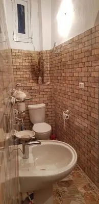 a bathroom with a toilet and a sink at HabuHeritageHomeStayInLuxor in Al Aqālitah