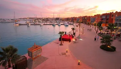 a view of a harbor with boats in the water at Outstanding Apartment with Marina Hurghada view in Hurghada