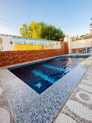 a swimming pool in a yard with a brick wall at Sunshine House in Luxor