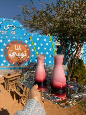 two pink vases sitting on a glass table at Nubian Wessy Ka Guest House in Aswan