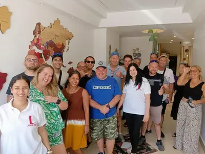 a group of people posing for a picture at Lamera Hotel in Hurghada