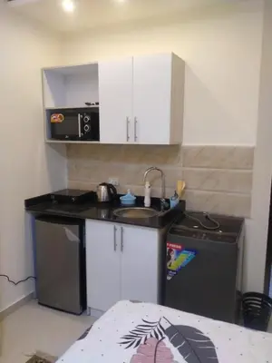 a small kitchen with a sink and a microwave at كذا بلانكا بيتش 220 in Hurghada