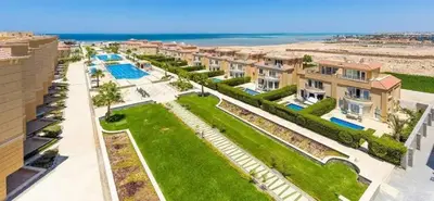 an aerial view of a resort with the beach at Red Sea Panorama in Hurghada