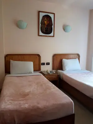 a room with two beds and a picture on the wall at New Pola Hotel in Luxor