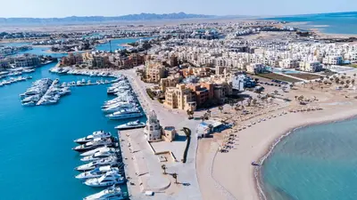 an aerial view of a harbor with boats in the water at El Gouna Elite Worldwide Sea & Garden Residences - Hurghada, Egypt in Hurghada