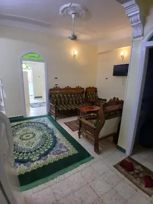 a living room with couches and a rug at Gamal Robob Nubian Guest House in Aswan