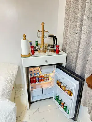 a small refrigerator with its door open in a room at White House in Aswan
