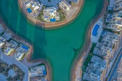 an overhead view of two islands in the water at Ascot Bay, Premium 5BR Lagoon Beach House & Pool in Tawila, El Gouna in Hurghada