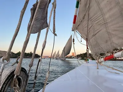 a group of sail boats in the water at Sabaha Kato in Aswan