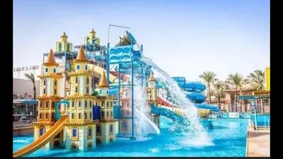 a water slide in a water park at Family Suite in view aqua mirage bay in Hurghada