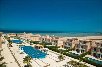 an aerial view of a resort with a beach at Selena bay in Hurghada
